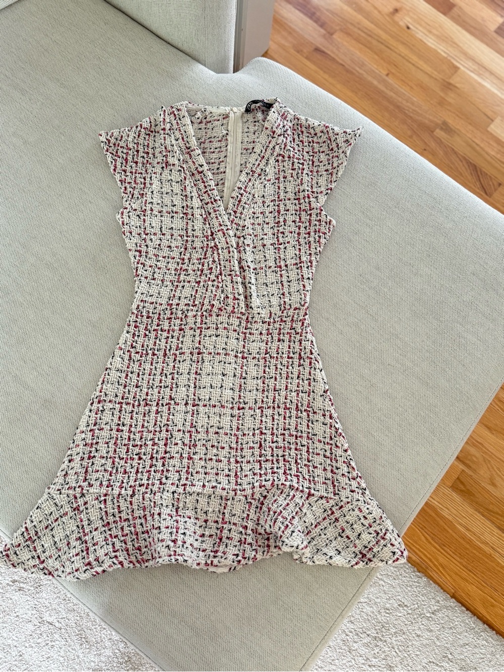 Zara Cream and Red Tweed Mini Dress